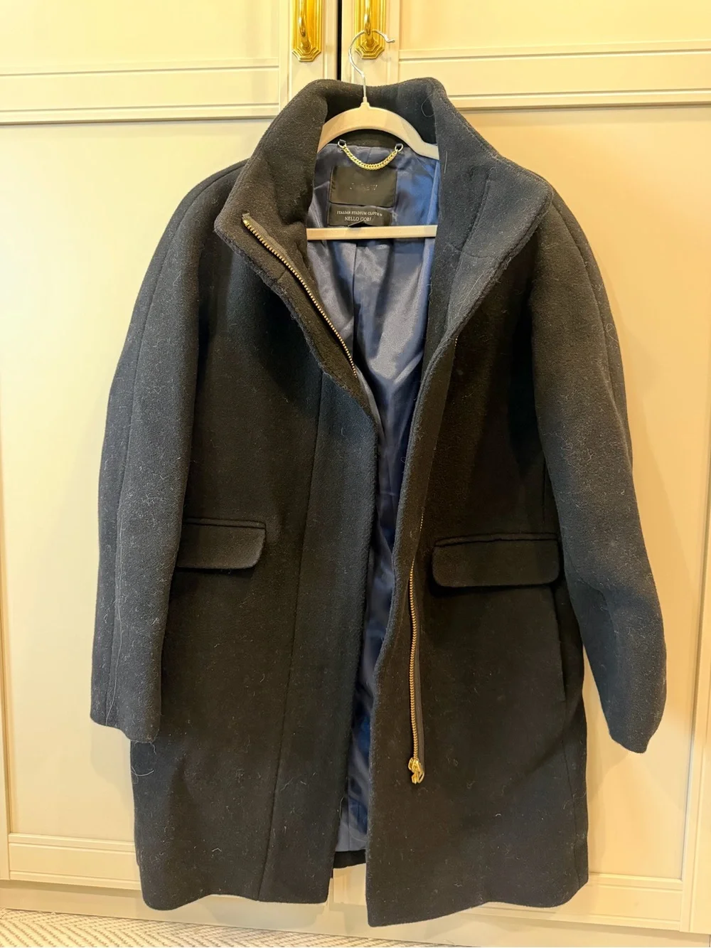 J. Crew Black Wool-Blend Zip-Front Coat